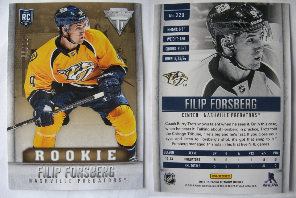 Panini Titanium RC 2013-14 venta al por menor oro #220 Filip Forsberg 8/10 novato Foto 1 de 1