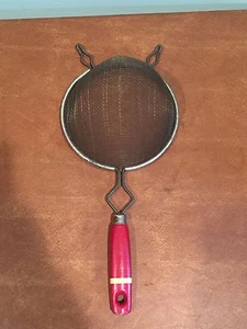 Vintage Kitchen Strainer Colander Red and Cream Wooden Handle - Picture 1 of 8