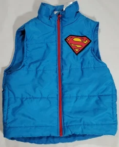 Kids Superman Embroidered Logo Puffer Vest Blue Size 7 With Pockets DC Full Zip - Picture 1 of 6