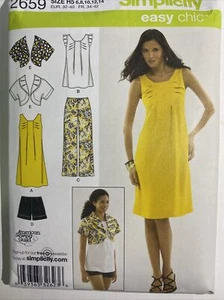 Abito Simplicity 2659 modello cucito giacca corta vestito pantaloni taglia 6-14 NON TAGLIATO - Foto 1 di 8