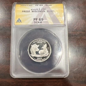 2004-S Wisconsin Silver Statehood Quarter ANACS PF 69 Deep Cameo Lot#224 - Picture 1 of 2