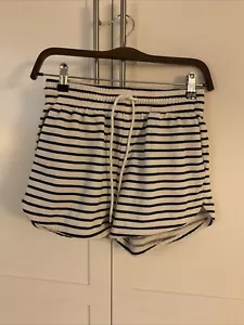H&M - Drawstring Elastic Waist With Side Pockets Shorts - Cream & Blue - Size S - Picture 1 of 8