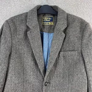 Superdry Mens Jacket 2XL XXL Grey Blazer Wool Fitted Country Hunting 2 Button - Picture 1 of 9
