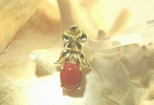 Solid 14k Yellow Gold 2.29Ct Genuine Natural Red Coral Hawaiian Plumeria Pendant - Picture 1 of 12