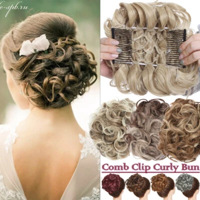 Short Messy Curly Updo Dish Hair Bun Extension Stretch Combs Clip in Ponytail US - Image 1 of 4