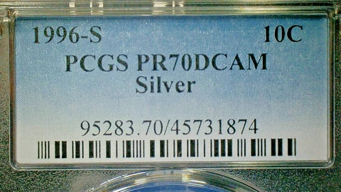 4th of JULY SALE EXTENDS--U.S. UNC. 1996-S PCGS PR70DCAM SILVER DIME-KM#195b Cover