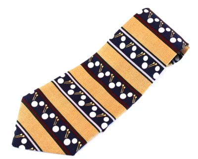 Corbata de golf hecha a mano A. Rogers bronceada/azul marino rayas pelotas y camisetas 56x4 ejecutivas Foto 1 de 4