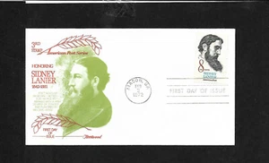Scott 1445 Sidney Lanier Feb 3, 1972 Fleetwood Cachet FDC - Picture 1 of 1