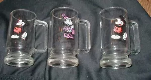 VINTAGE LOT OF 3 MICKEY & MINNIE MOUSE GLASS MUGS, WALT DISNEY PRODUCTIONS - Picture 1 of 5