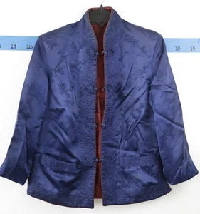 Chaqueta vintage reversible de jacquard peonía con botones azul/bronce para mujer S - Imagen 1 de 6