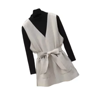 Ladies Vest Waistcoat Long Tank Tops Gilet Pullover Belt Sleeveless V-neck Retro - Picture 1 of 16