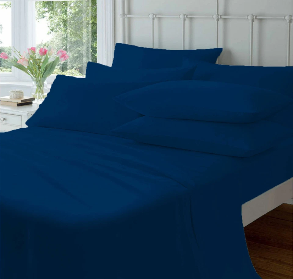 BEST BEDDING COLLECTION 100% Egyptian Cotton 400 TC USA Sizes Navy Blue Solid - Image 1 of 1