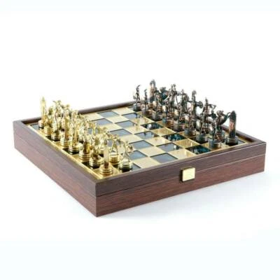 Manopoulos Greek Mythology Chess Set - Brass Green Pawns - Green Board - Image 1 of 4