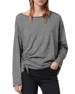 ALLSAINTS Ryder Striped Drawstring Shirt In Black/chalk White S SMALL NEW - Picture 1 of 1