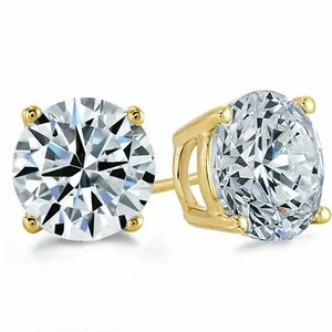 PENDIENTES DIAMANTES SIMULADOS CORTE REDONDO 6CT ORO AMARILLO MACIZO 14K ATORNILLADOS 9MM - Imagen 1 de 7
