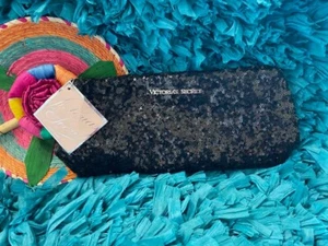 Victorias Secret Sequined Clutch Wallet Black Silver Sparkly Make Up Bag Button - Picture 1 of 5