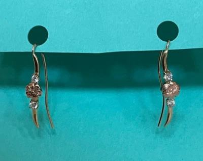 THE EAR PIN Earring BY OROGEM 14k Yellow w Rose Gold Flower and Diamonds - Image 1 of 4
