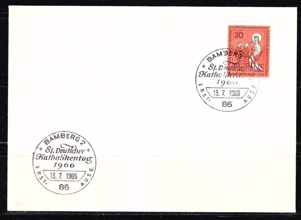 Germany 1966 FDC cover Mi 515 Sc 961 German Catholics meeting.Jesus fishing - Image 1 of 1