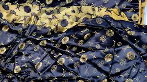 8 Yds Schwarz Metallic Stoff Poly Seide wie Satin Brokat Medaillon Polsterung - Bild 1 von 24