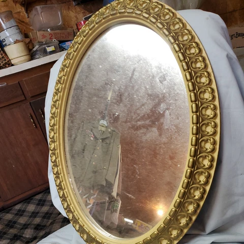 Vtg Wondura American Oval Gold Wash Beige Mirror ORNATE Wall Lightweight Decor Cover