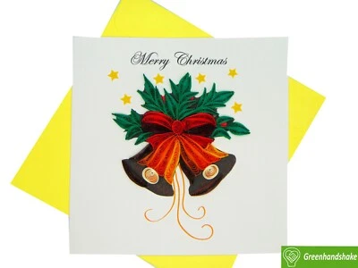Jingle Bell Quilling Greeting Card - Unique Dedicated Handmade by GREENHANDSHAKE