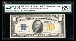 DBR 1934-A $10 North Africa Silver Gem Fr. 2309 PMG 65 EPQ Serial B09217965A - Picture 1 of 2