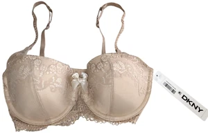 DKNY 32C Underwire Beige Lightly Padded Lace Balconette Bra #452174 MSRP $42 - Picture 1 of 9
