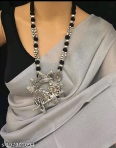 Nuevo Conjunto de Joyería Navratri Collar Largo Plata Oxidada Étnico Indio - Imagen 1 de 1