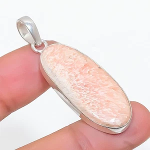 Orange Scolecite Gemstone Handmade 925 Steling Silver Jewelry Pendant 1.85" f629 - Picture 1 of 2