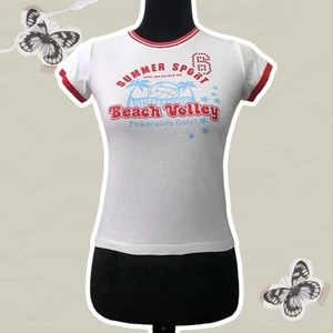 Bossini Kids Girls Size 140 cm White And Red Summer Volleyball Ringer T-Shirt - Picture 1 of 6