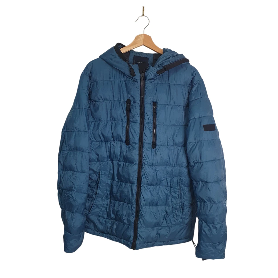 Lucky Brand Mens Size L Teal Quilted Puffer Hooded Zip Cold Weather Jacket - Image 1 of 4