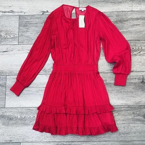 Mini Vestido Evereve Hailey Mujer Pequeño Rosa Fucsia Manga Larga Volantes Nuevo con Etiquetas Hada - Imagen 1 de 6