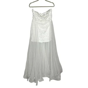 Faeriesty White Strapless Bridal Dress Gown Veil Sheer Skirt Size Large - Picture 1 of 8