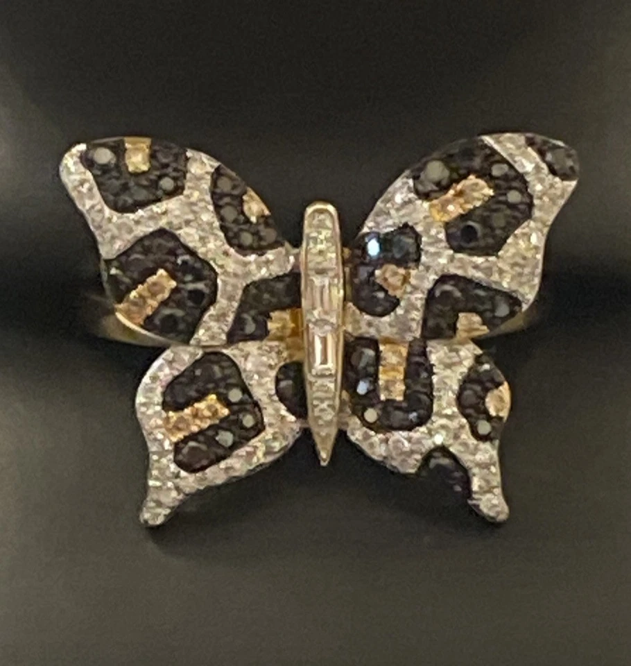 Anillo mariposa diamantes blancos, negros y marrones Effy 0,72 CTW - oro blanco de 14K Foto 1 de 4