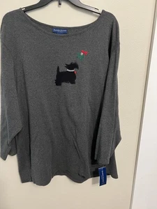 Camisa Top Karen Scott Para Mujer Gris Oscuro, Manga Larga, Algodón, Talla 2X Scotty Dog - Imagen 1 de 5