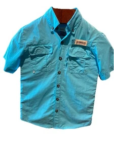 Columbia PFG Fishing Shirt Kids XS 6/7 Teal Aqua Short Sleeve Button Up Vented - Picture 1 of 12