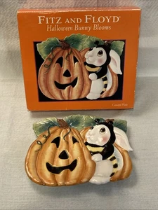 Fitz and Floyd "Halloween Bunny Blooms" Pumpkin & Bunny Bee Plate, 9"W by 7"T - Picture 1 of 13