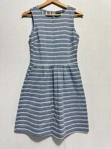Oasis Fit & Flare Dress Sky Blue White Striped Size 8 Knee Length Round Neck - Picture 1 of 5