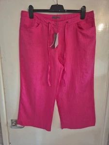 Ladies BNWT 'South' Crop Wide Leg Linen Trousers. Deep Pink. Waist Tie. Size 16 - Picture 1 of 12