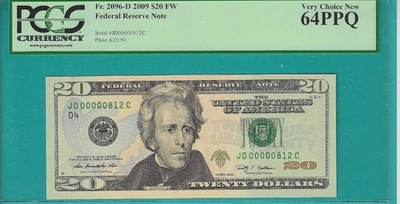 2009 $20 Low Serial Number/Birthday Serial Number 00000812 August 12 PCGS 64PPQ - Image 1 of 2