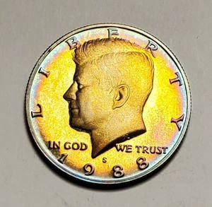 TONED 1988 S KENNEDY HALF DOLLAR PROOF UNC #C9747 - Picture 1 of 2