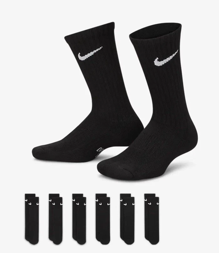 Nike Kids' 186317 Performance Cushioned Crew Training Socks 6 Pair Size M