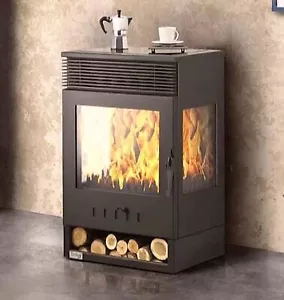 Kaminofen Panorama 3 Seitig Kamin 9 kW Teba TKS 12 Holzofen Holz Ofen Dauerbrand - Bild 1 von 12