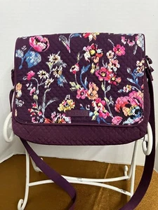 Vera Bradley Plum-Purple Floral Quilted Messenger Laptop Briefcase Bag - Picture 1 of 14