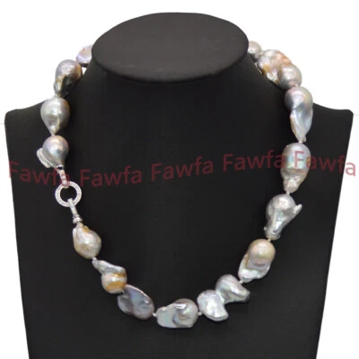 COLLAR DE PERLAS BARROCAS RENACIDAS CULTIVADAS DE AGUA DULCE GRIS PLATA 15-25 MM 16-20"" Foto 1 de 4