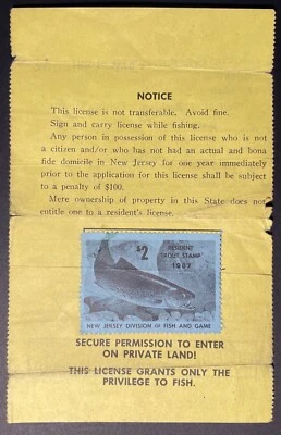 New Jersey 1967 Resident Fishing License #132352 - used - w/Trout Stamp - NJ - Image 1 of 2