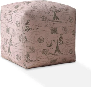 HomeRoots 17" Pink Twill Paris Pouf Cover for Otomman 17"x17"x17" - Picture 1 of 4