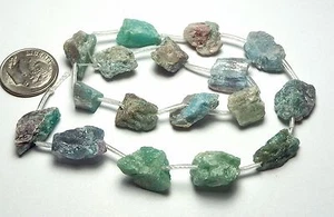 12" Strand BLUE GREEN TOURMALINE Paraiba Indicolite 8-15mm Rough Nugget Beads NA - Picture 1 of 2