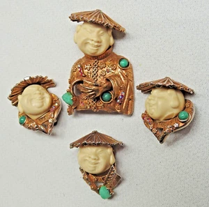 Juego de 4 broches pendientes broche bufanda clip HAR signo AB cristal 250k de colección de Buda riendo - Imagen 1 de 2