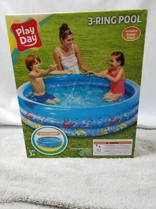 Play Day Inflatable 3-Ring Blue Shark Themed Kiddie Swimming Pool - NEW/SEALED - Picture 1 of 3